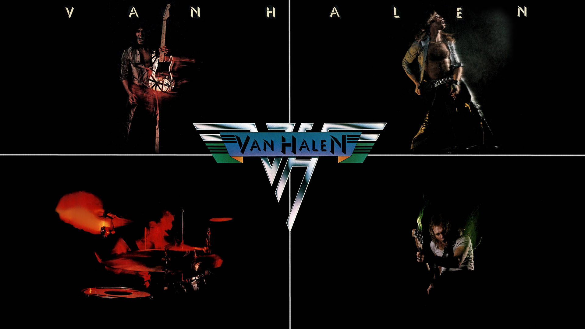 Eddie Van Halen, Van Halen, fiery red drum set, Full HD Desktop Wallpaper