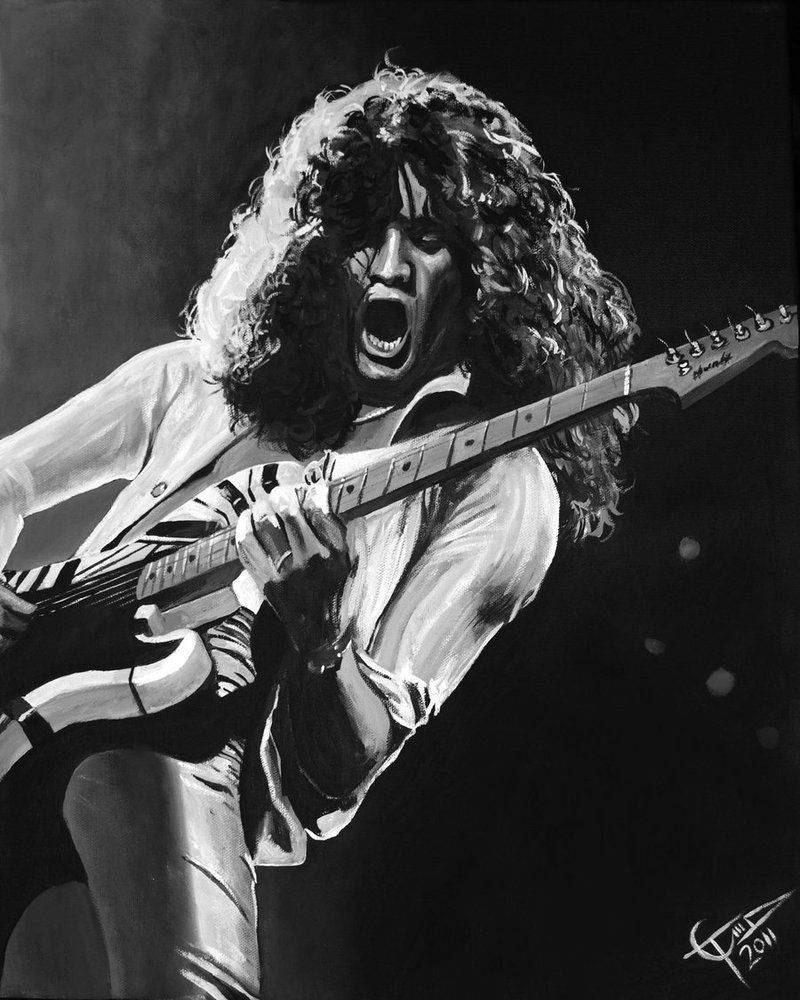 Eddie Van Halen, black and white oil painting, rock guitarist, SD Phone Wallpaper