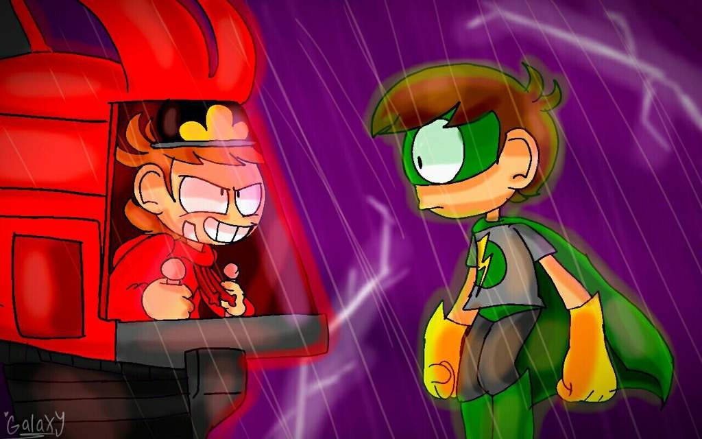 Eddsworld, purple sky, red vehicle, SD Desktop Wallpaper