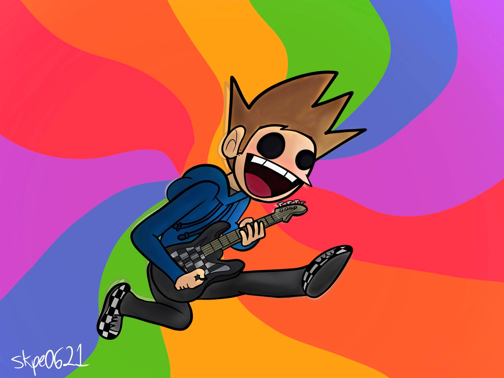 Eddsworld, spiky hair, black electric guitar, Full HD Desktop Wallpaper