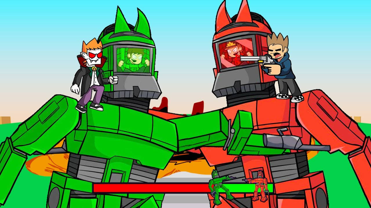 Eddsworld, green giant robots, red giant robots, HD Desktop Wallpaper