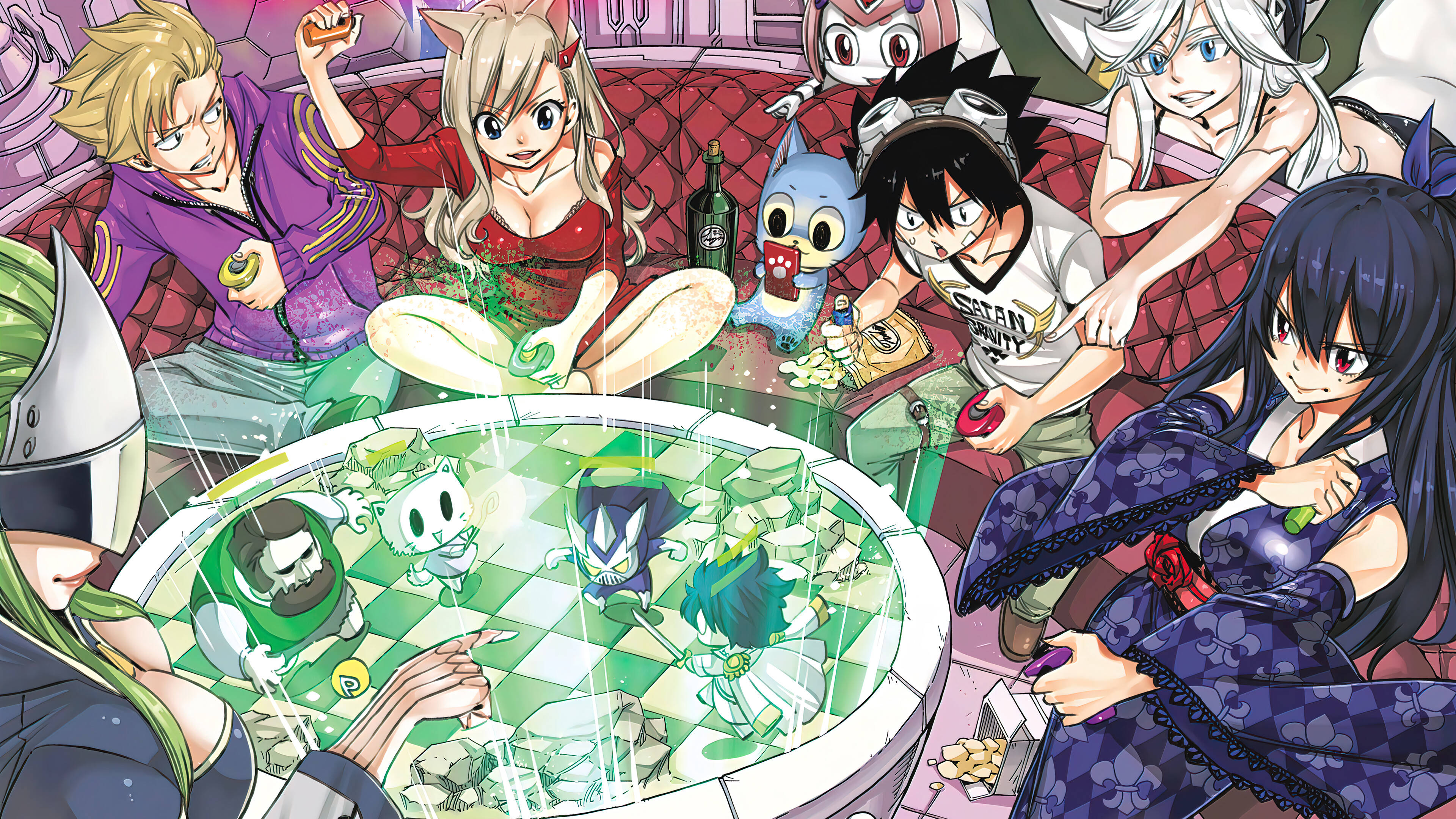 Edens Zero, anime crew, glowing green checkers board, 4K Desktop Wallpaper