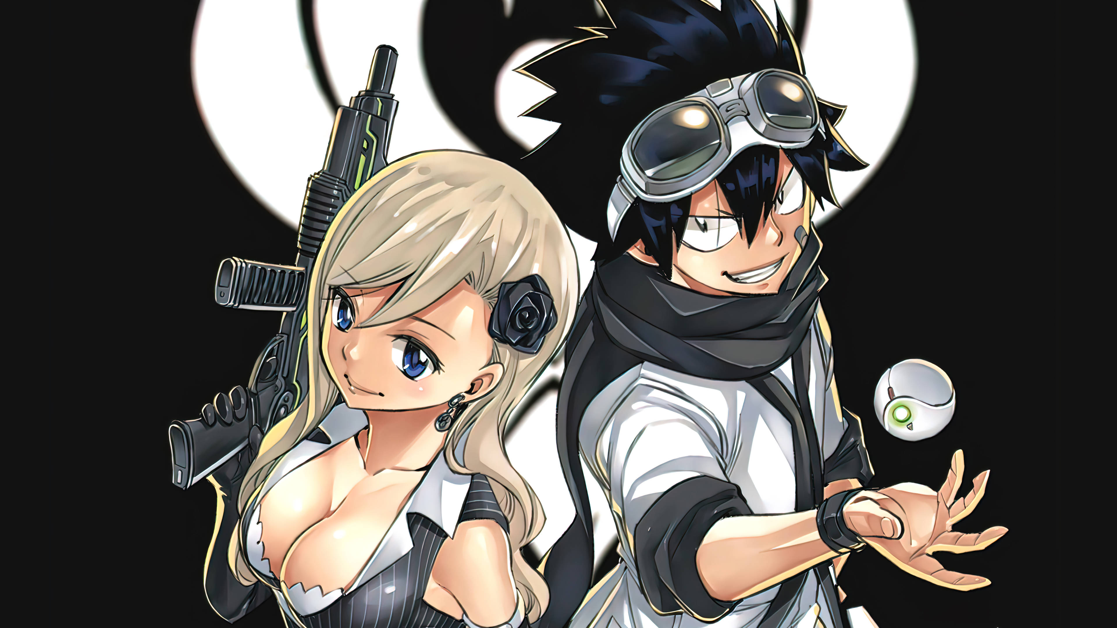 Edens Zero, black background, anime characters, 4K Desktop Wallpaper