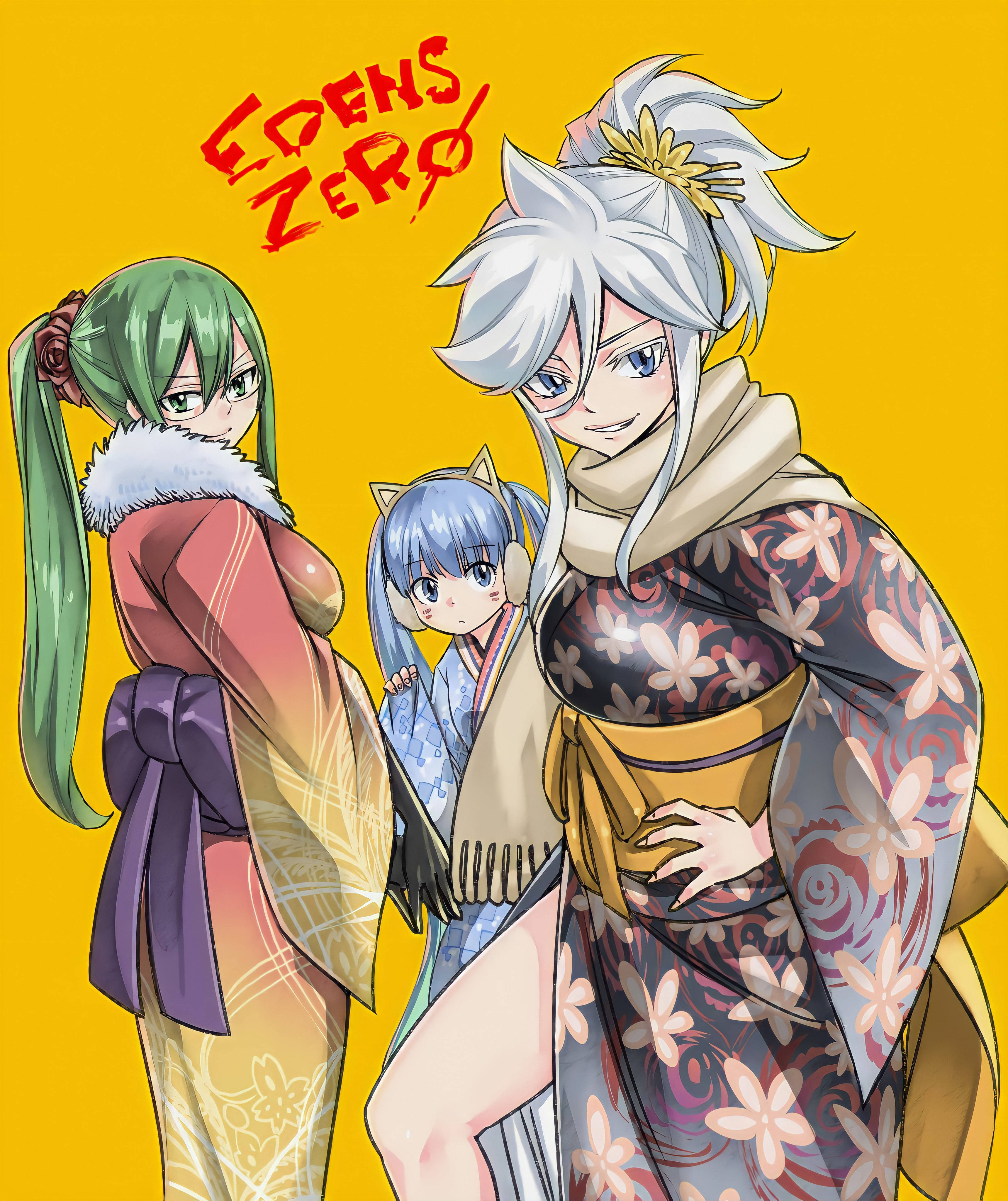 Edens Zero, anime girls, colorful kimonos, 4K Phone Wallpaper