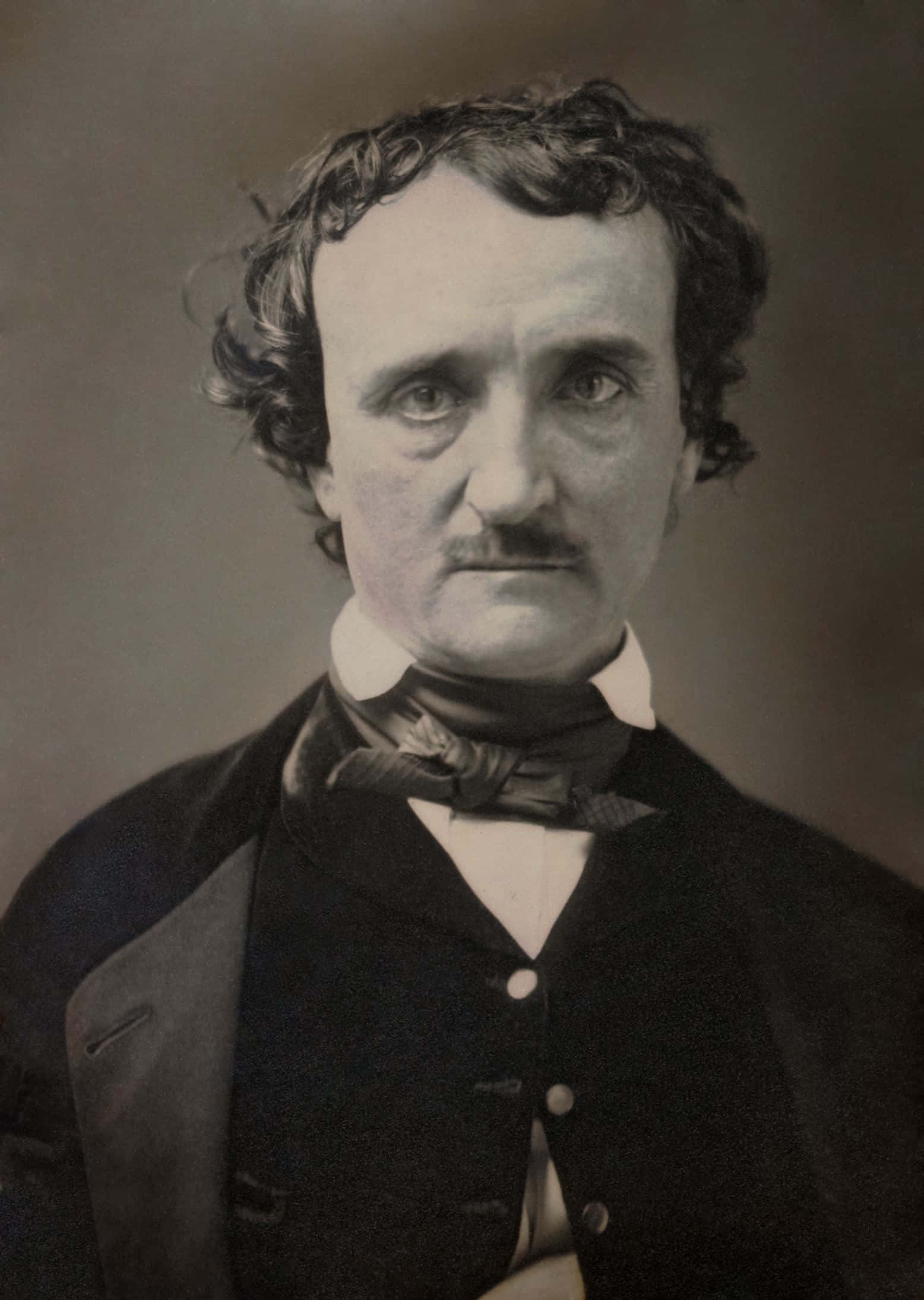 Edgar Allan Poe, sepia-toned, curly hair, Full HD Phone Wallpaper