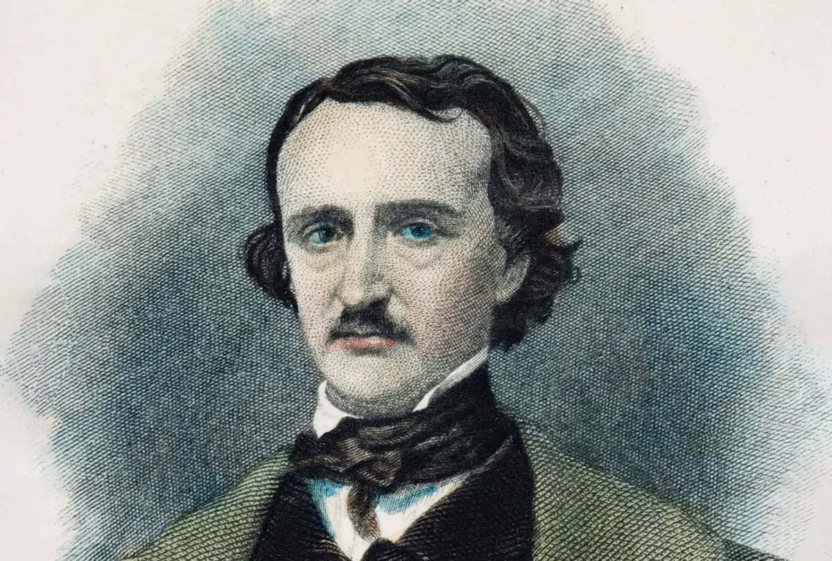 Edgar Allan Poe, vintage engraved portrait, dark hair mustache, SD Desktop Wallpaper