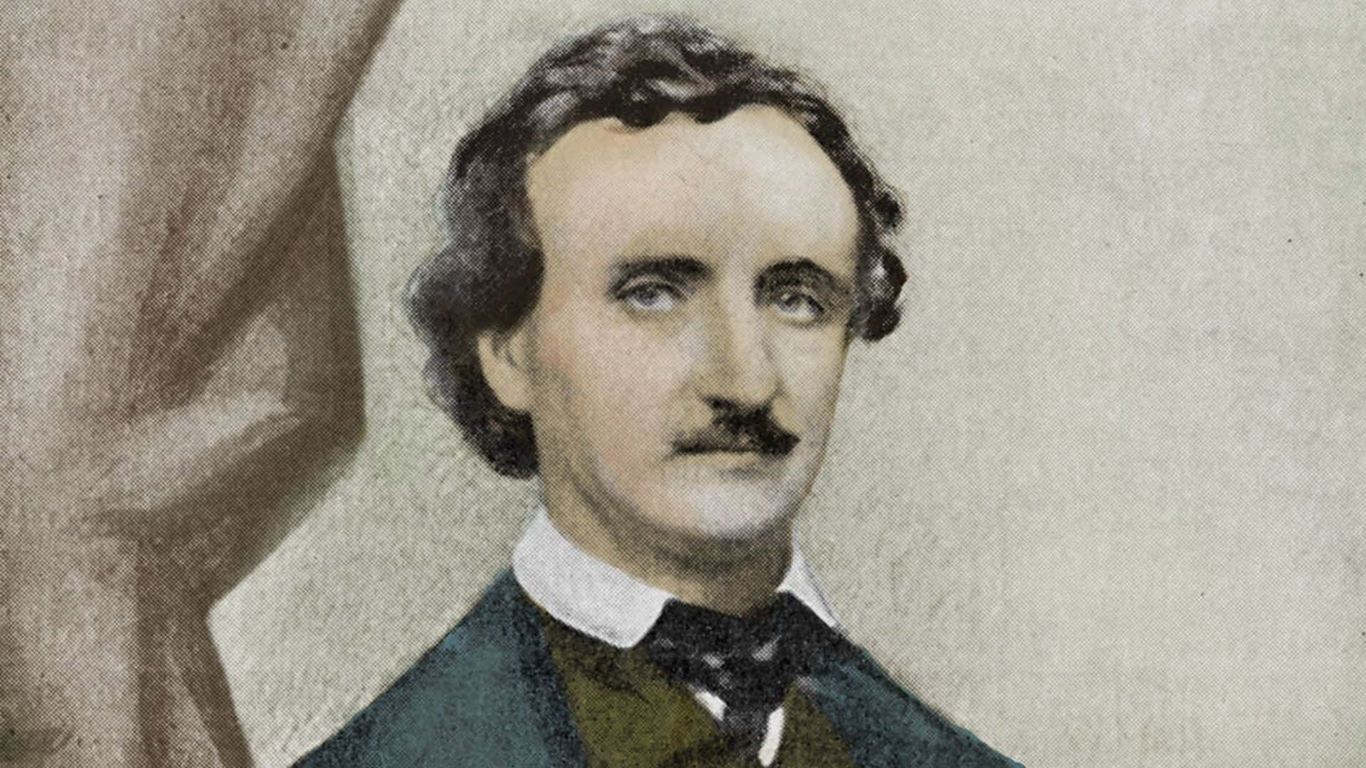 Edgar Allan Poe, dark curly hair, mustache, Full HD Desktop Wallpaper