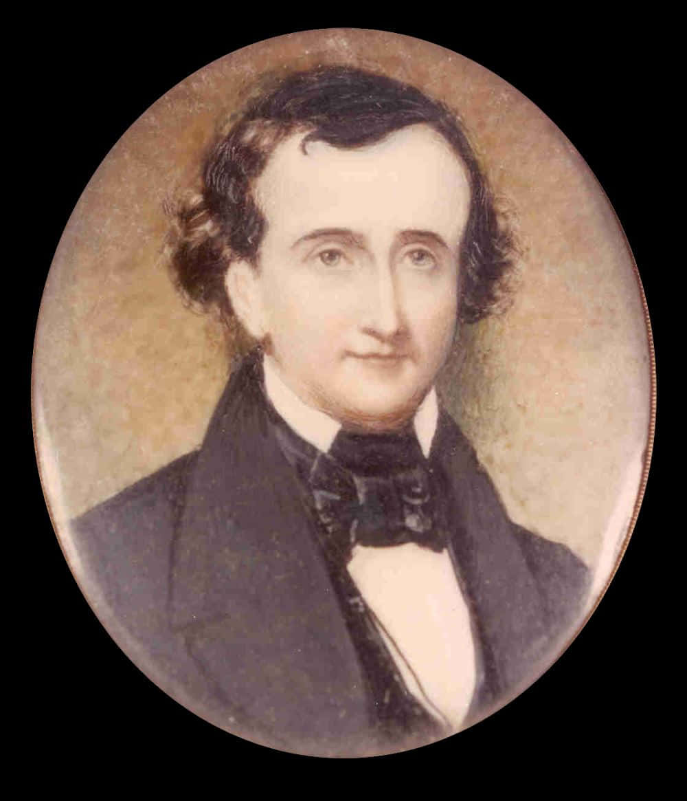 Edgar Allan Poe, oval portrait miniature, dark curly hair, SD Phone Wallpaper