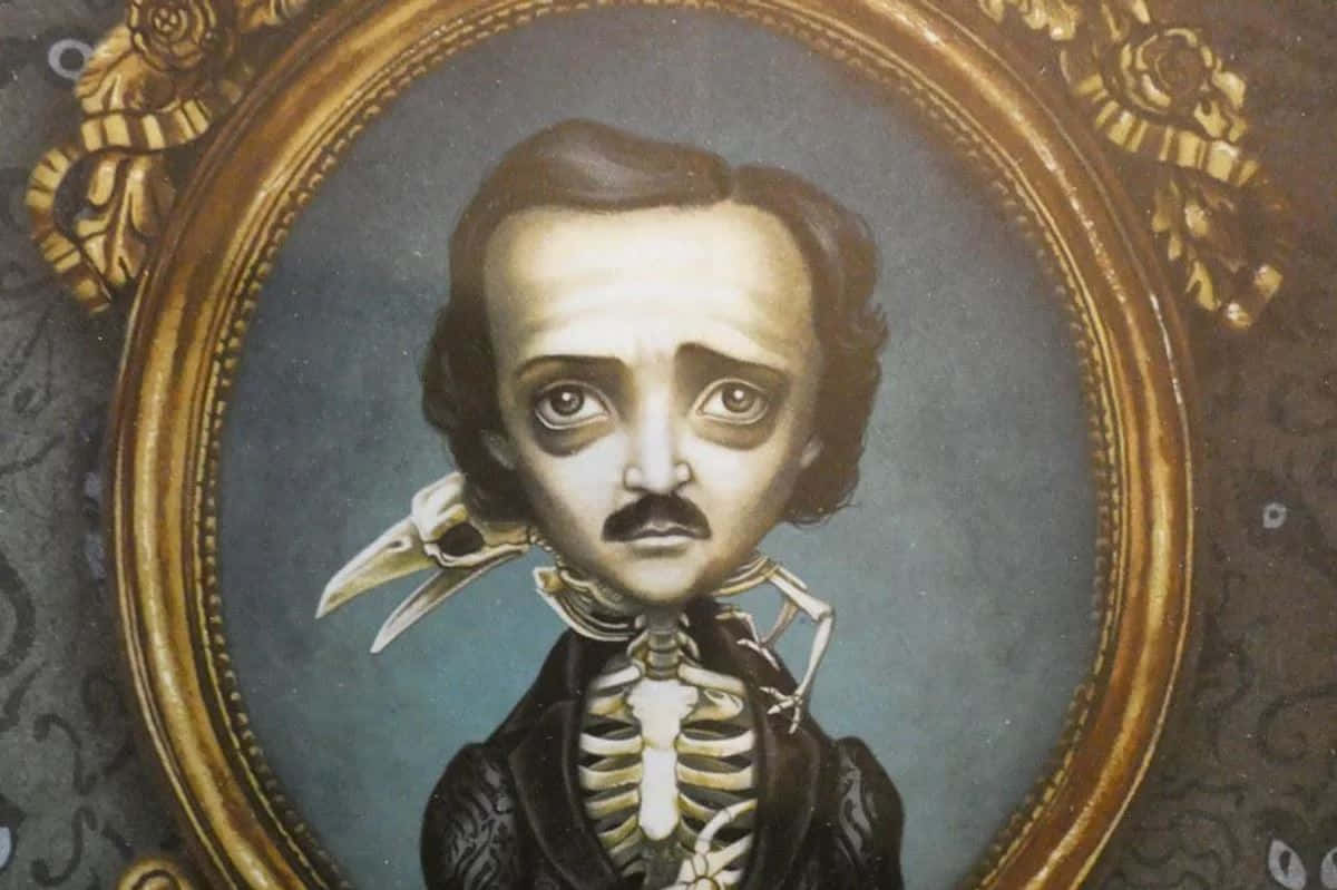 Edgar Allan Poe, skeletal torso, bird skull, SD Desktop Wallpaper