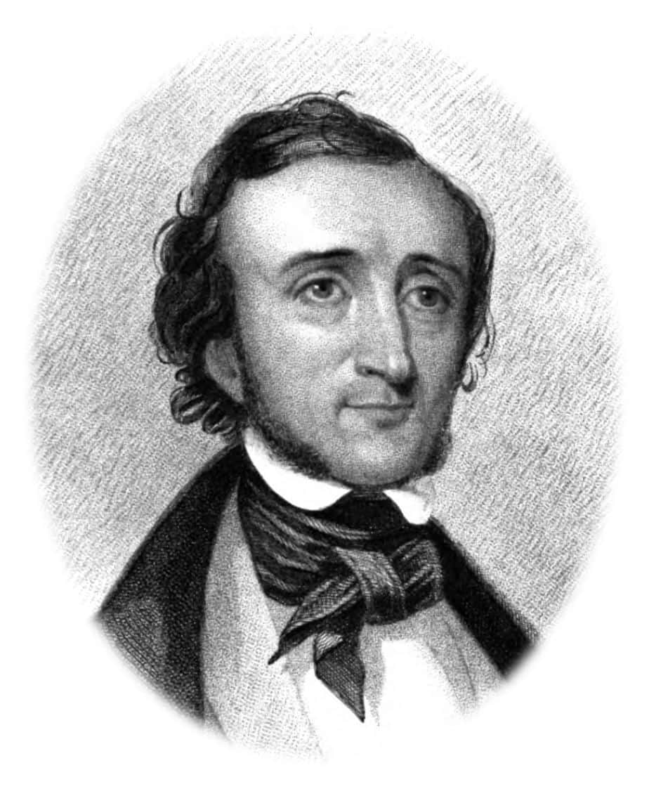 Edgar Allan Poe, black and white engraved portrait, curly hair, SD Phone Wallpaper