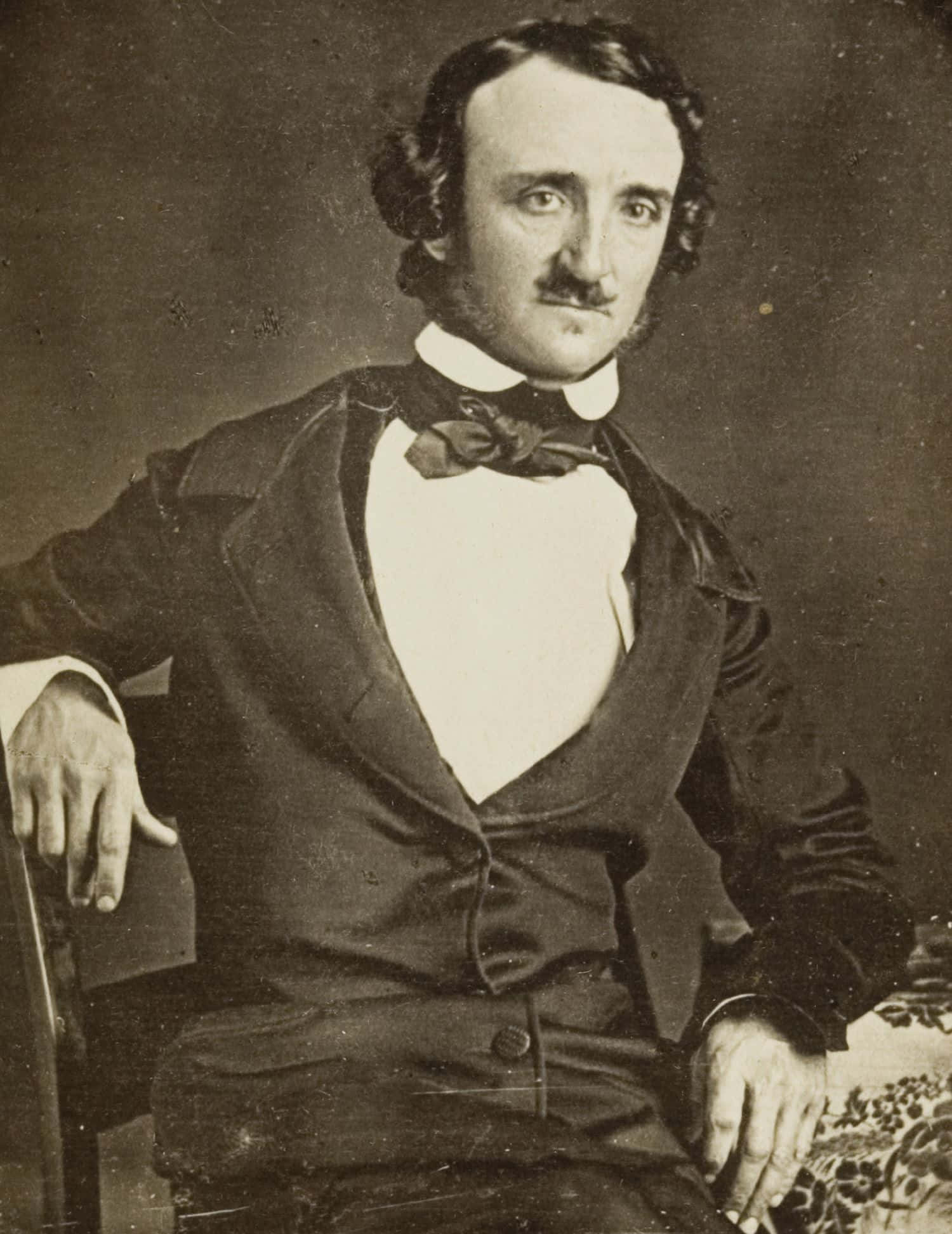 Edgar Allan Poe, sepia-toned, mustache, Full HD Phone Wallpaper