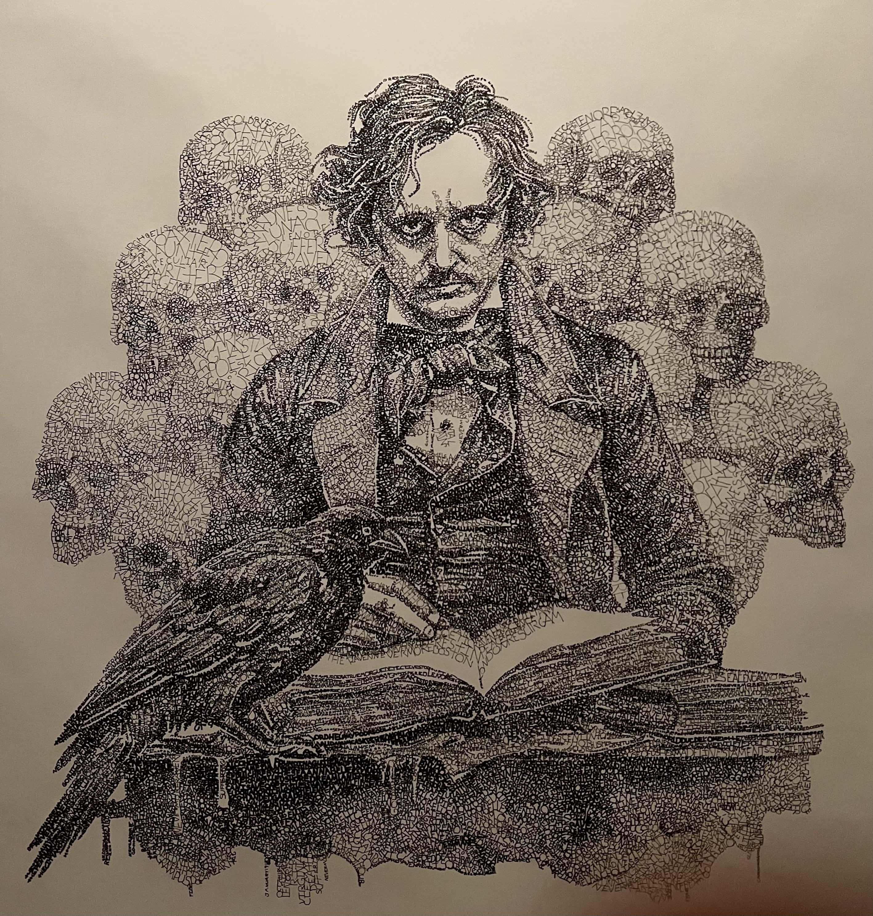 Edgar Allan Poe, raven, skulls, 2K Phone Wallpaper