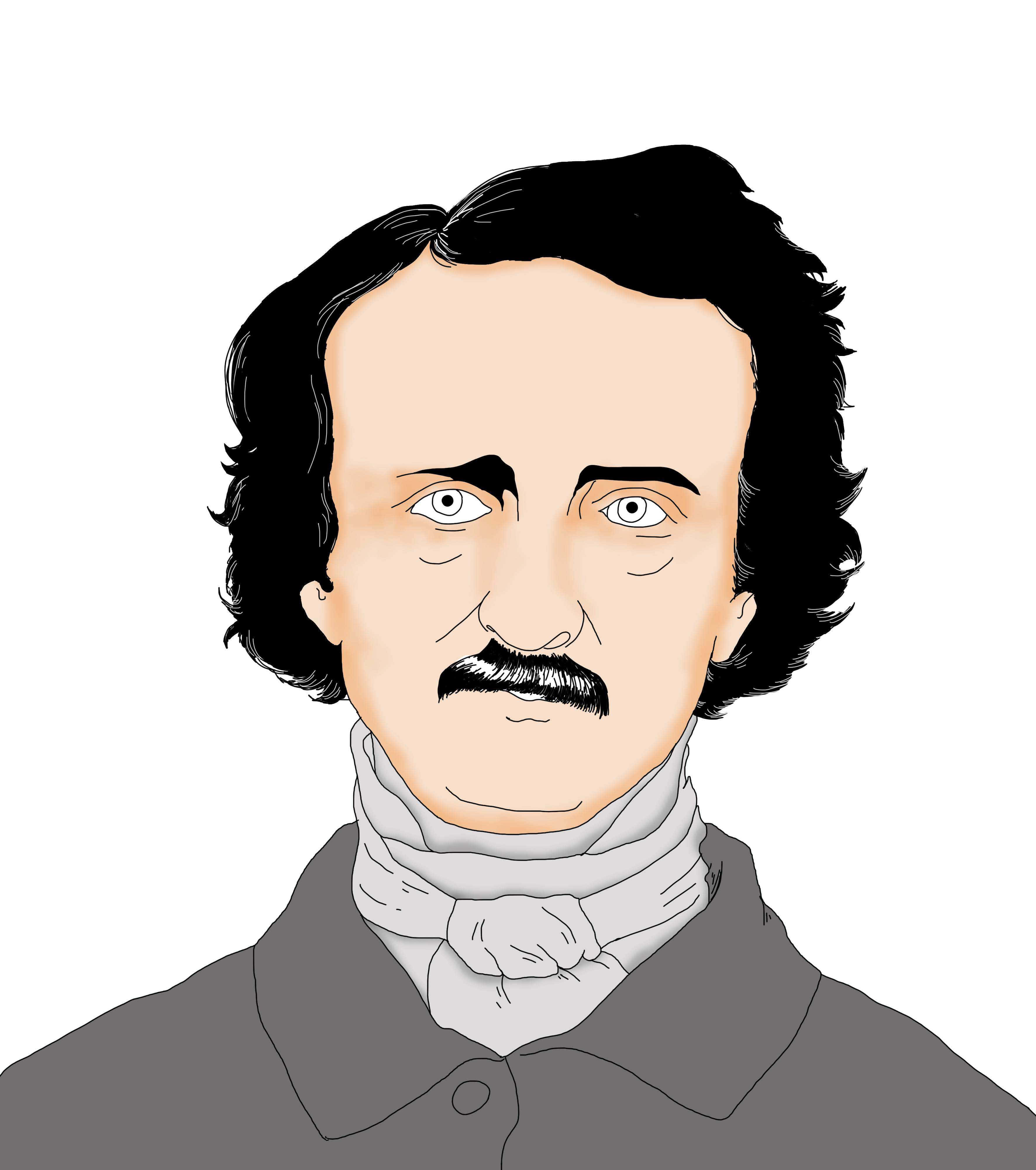Edgar Allan Poe, dark curly hair, mustache, 4K Phone Wallpaper