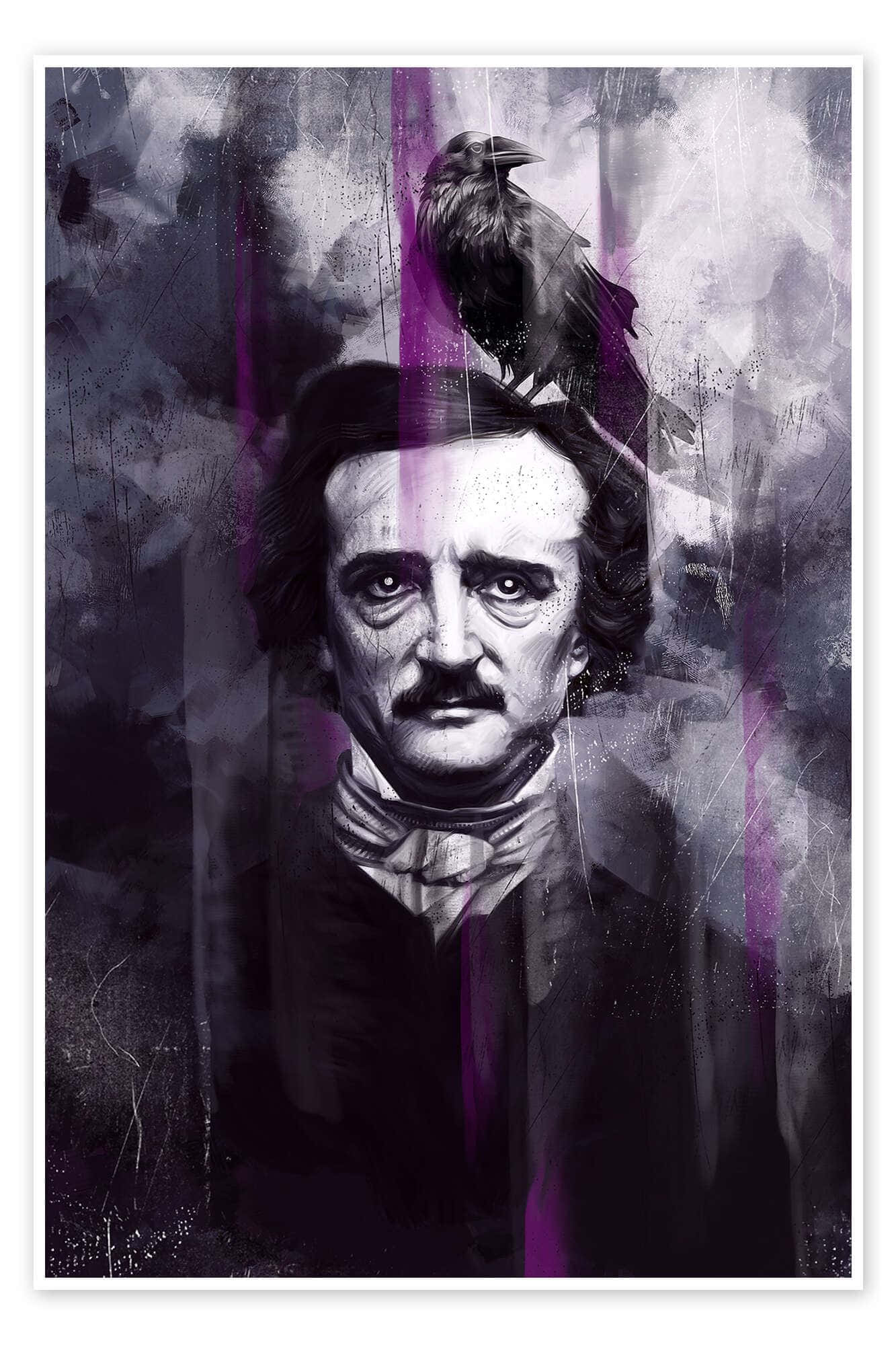Edgar Allan Poe, raven, grungy purple and gray background, Full HD Phone Wallpaper