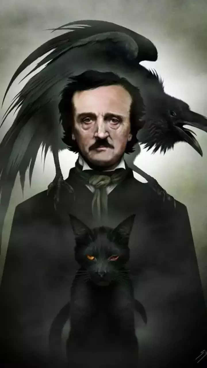 Edgar Allan Poe, raven, black cat, HD Phone Wallpaper