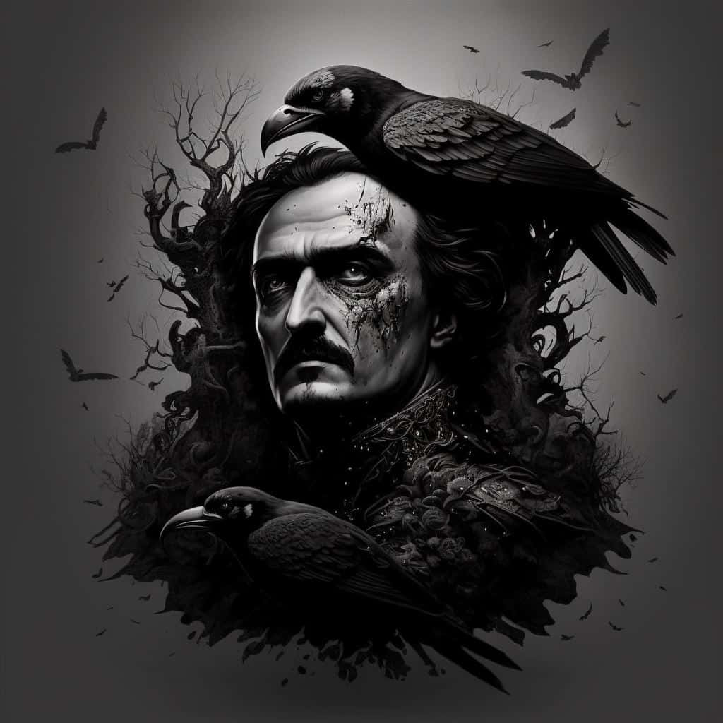 Edgar Allan Poe, ravens, twisted branches, SD Desktop Wallpaper