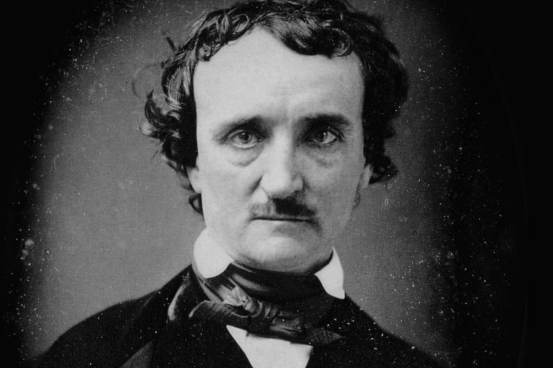 Edgar Allan Poe, black and white portrait, dark curly hair, HD Desktop Wallpaper