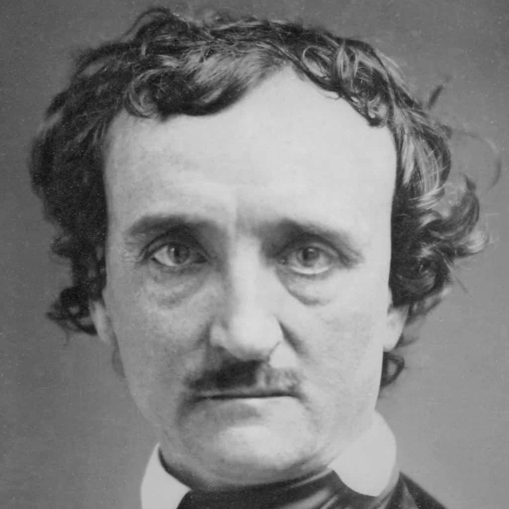Edgar Allan Poe, vintage black and white portrait, intense eyes, SD Desktop Wallpaper