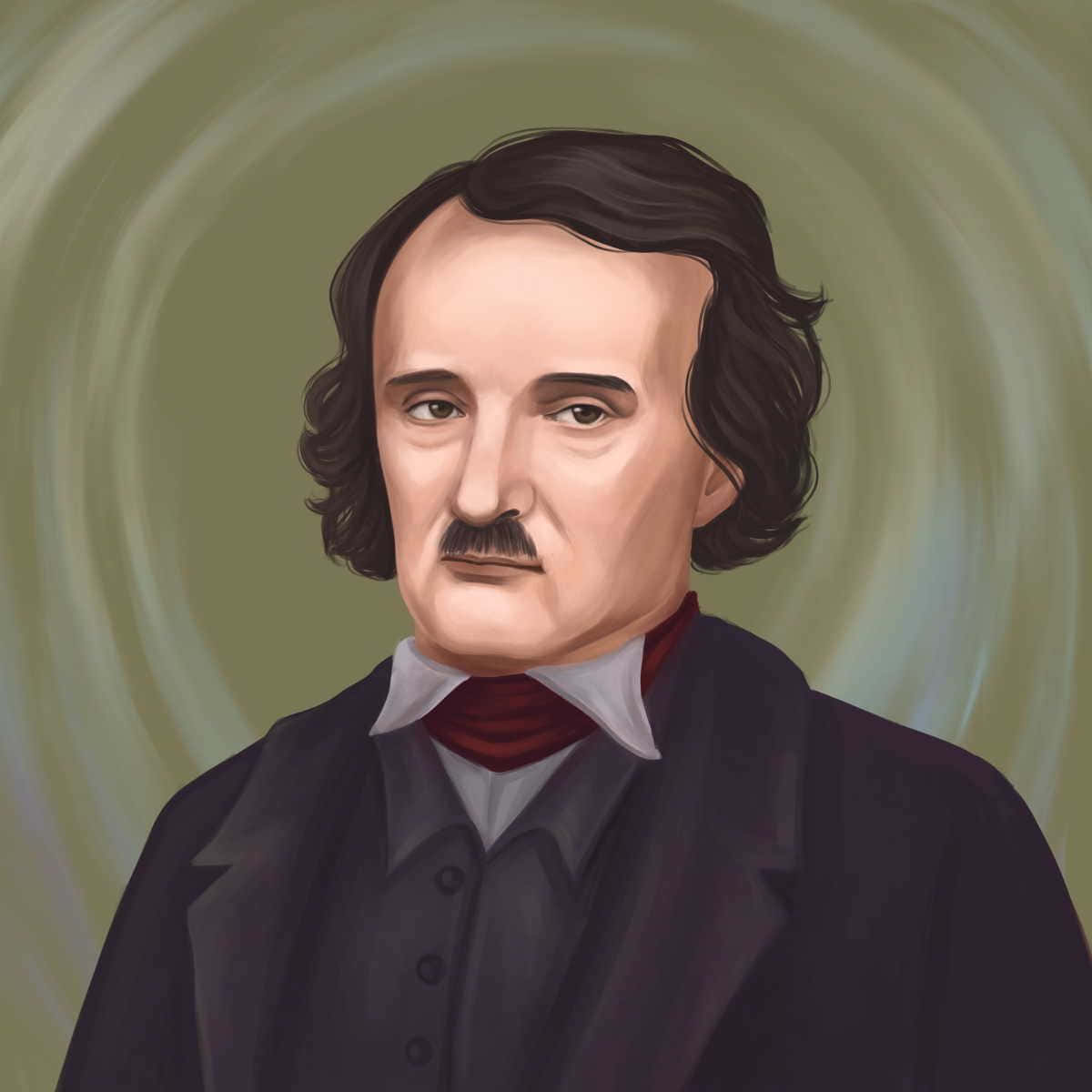 Edgar Allan Poe, dark wavy hair, mustache, SD Desktop Wallpaper