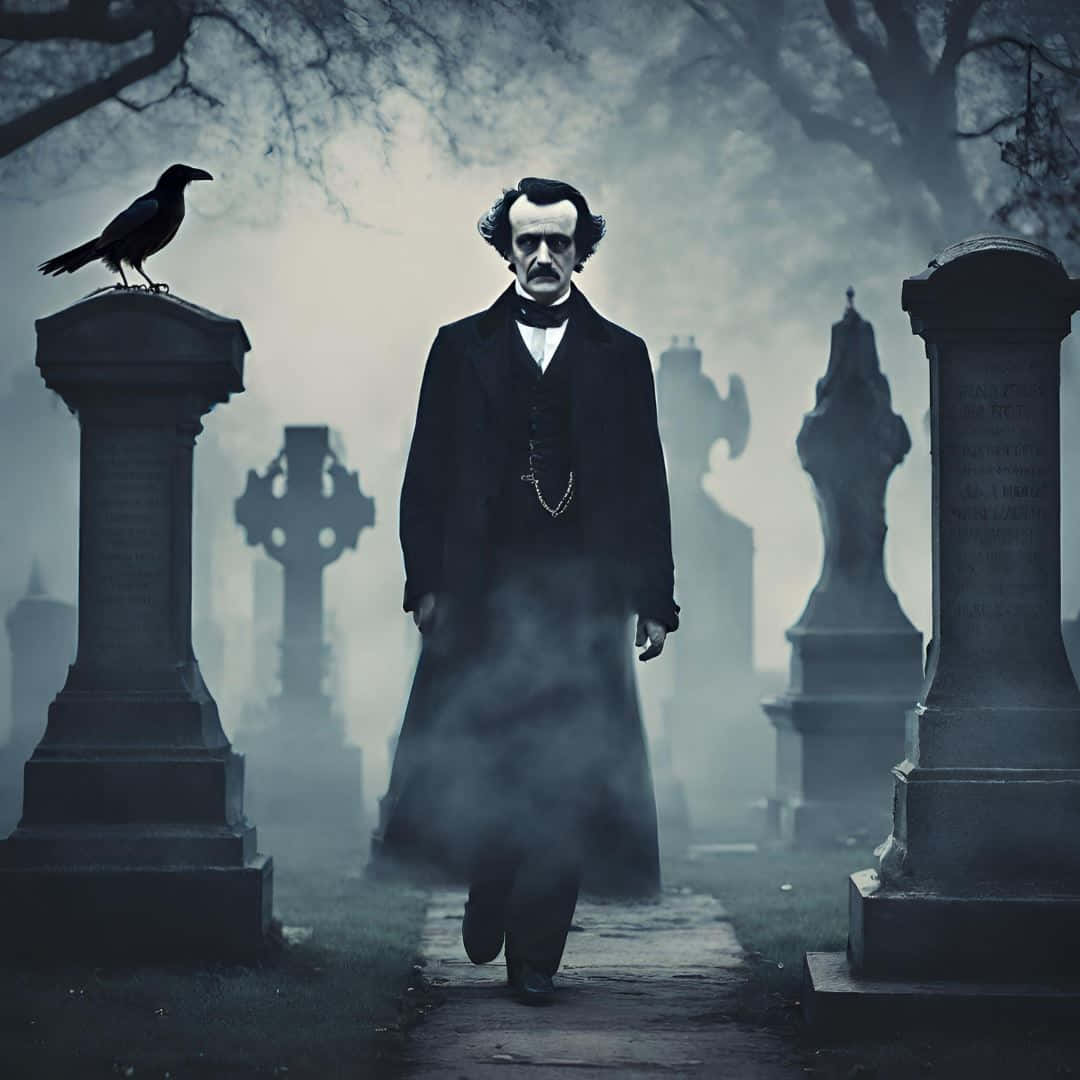 Edgar Allan Poe, cemetery, misty, SD Desktop Wallpaper