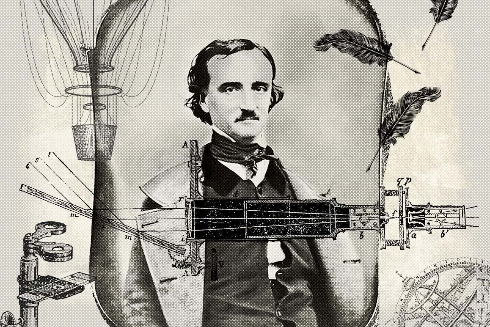 Edgar Allan Poe, steampunk, vintage monochrome portrait, HD Desktop Wallpaper
