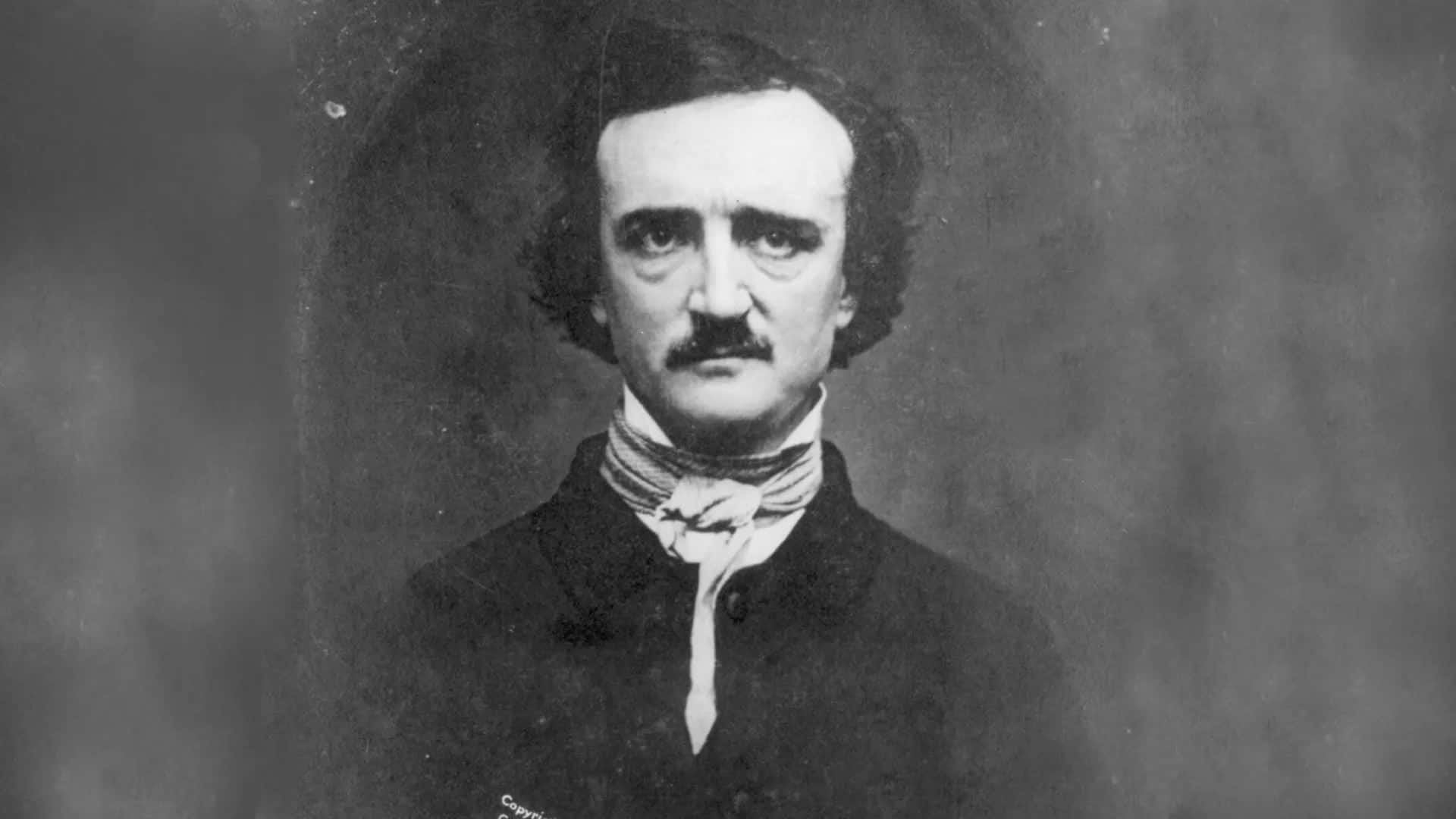 Edgar Allan Poe, black and white portrait, dark hair, Full HD Desktop Wallpaper