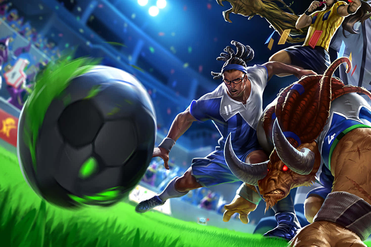 Edgar Davids, glowing green soccer ball, stadium lights, HD Desktop Wallpaper