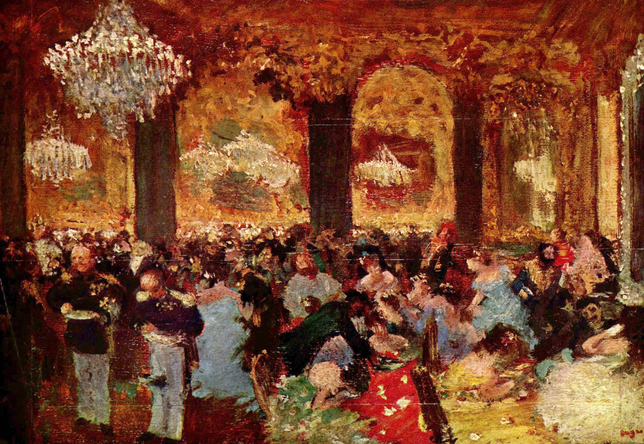 Edgar Degas, dinner at the ball, opulent ballroom, Full HD Desktop Wallpaper