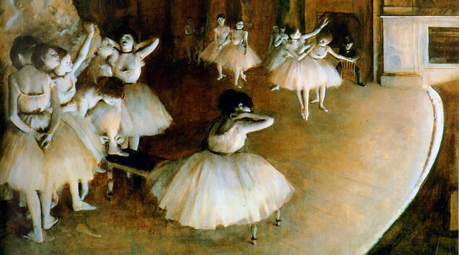 Edgar Degas, ballet rehearsal, on stage, Full HD Desktop Wallpaper