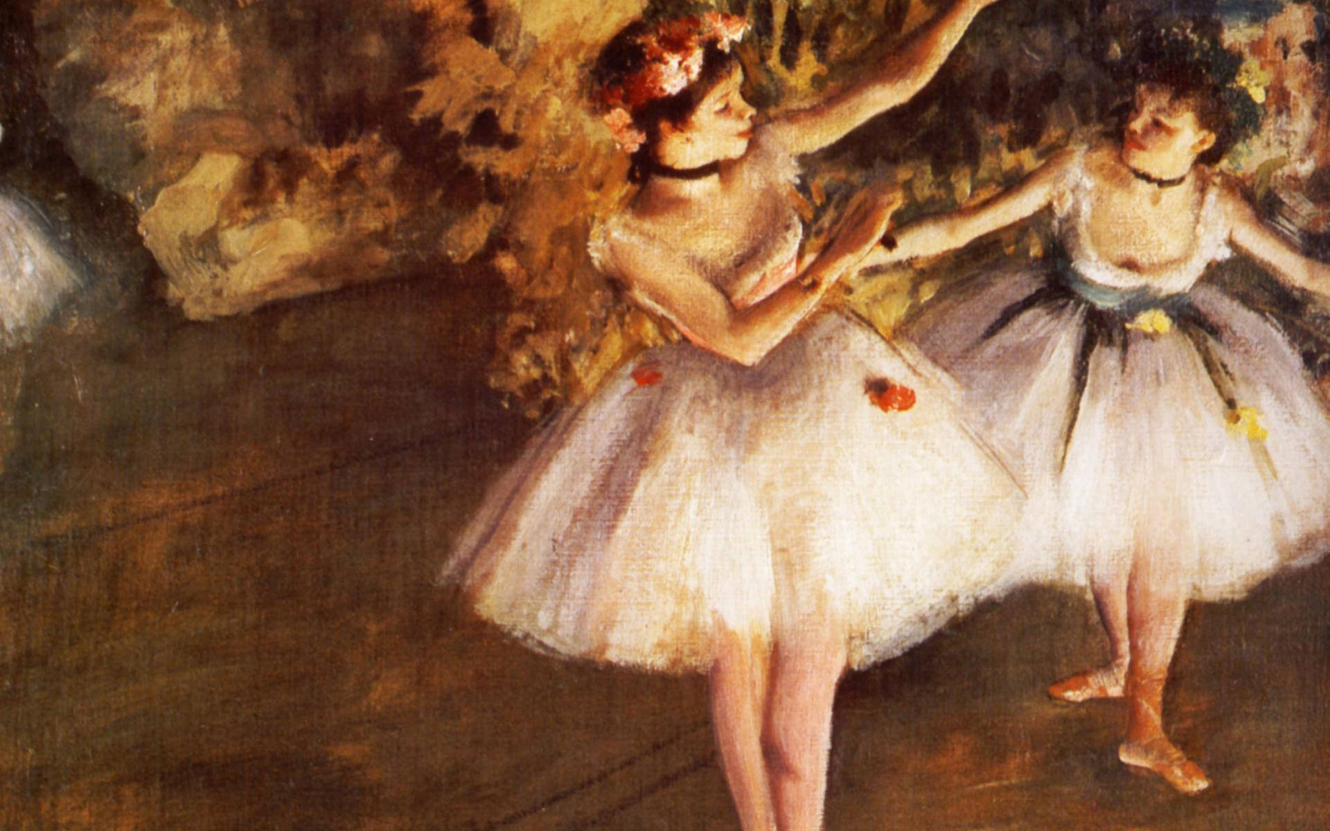 Edgar Degas, two dancers, white tutus, Full HD Desktop Wallpaper
