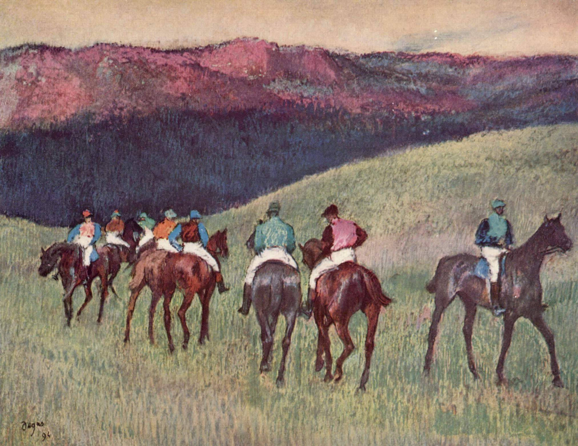 Edgar Degas, race horse, grassy hill, Full HD Desktop Wallpaper