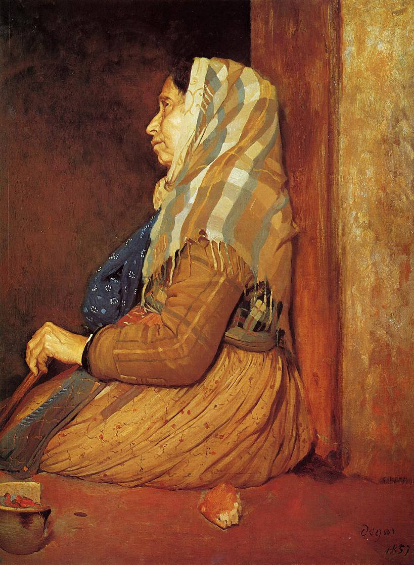Edgar Degas, striped headscarf, wooden wall, SD Phone Wallpaper