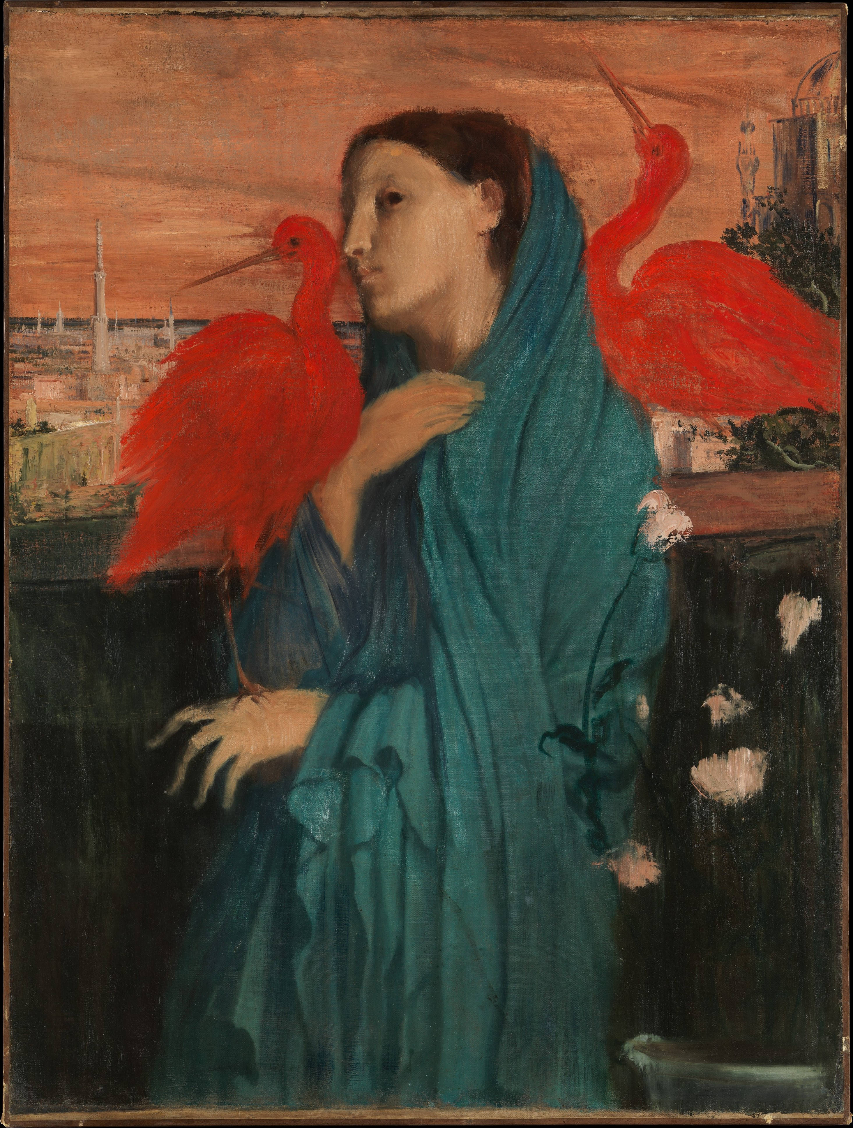 Edgar Degas, young woman with ibis, teal robe, 4K Phone Wallpaper
