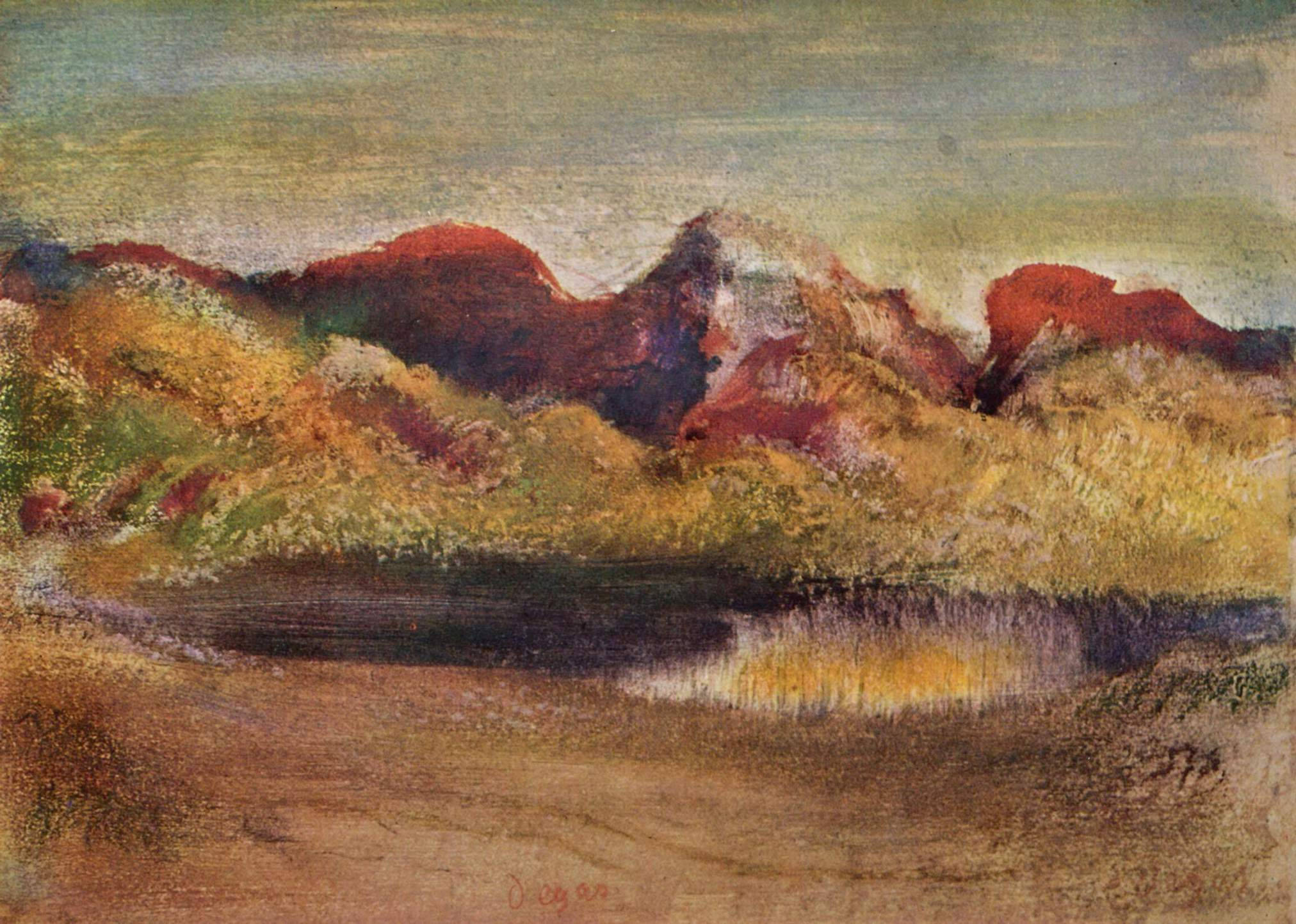 Edgar Degas, lake, mountains, Full HD Desktop Wallpaper