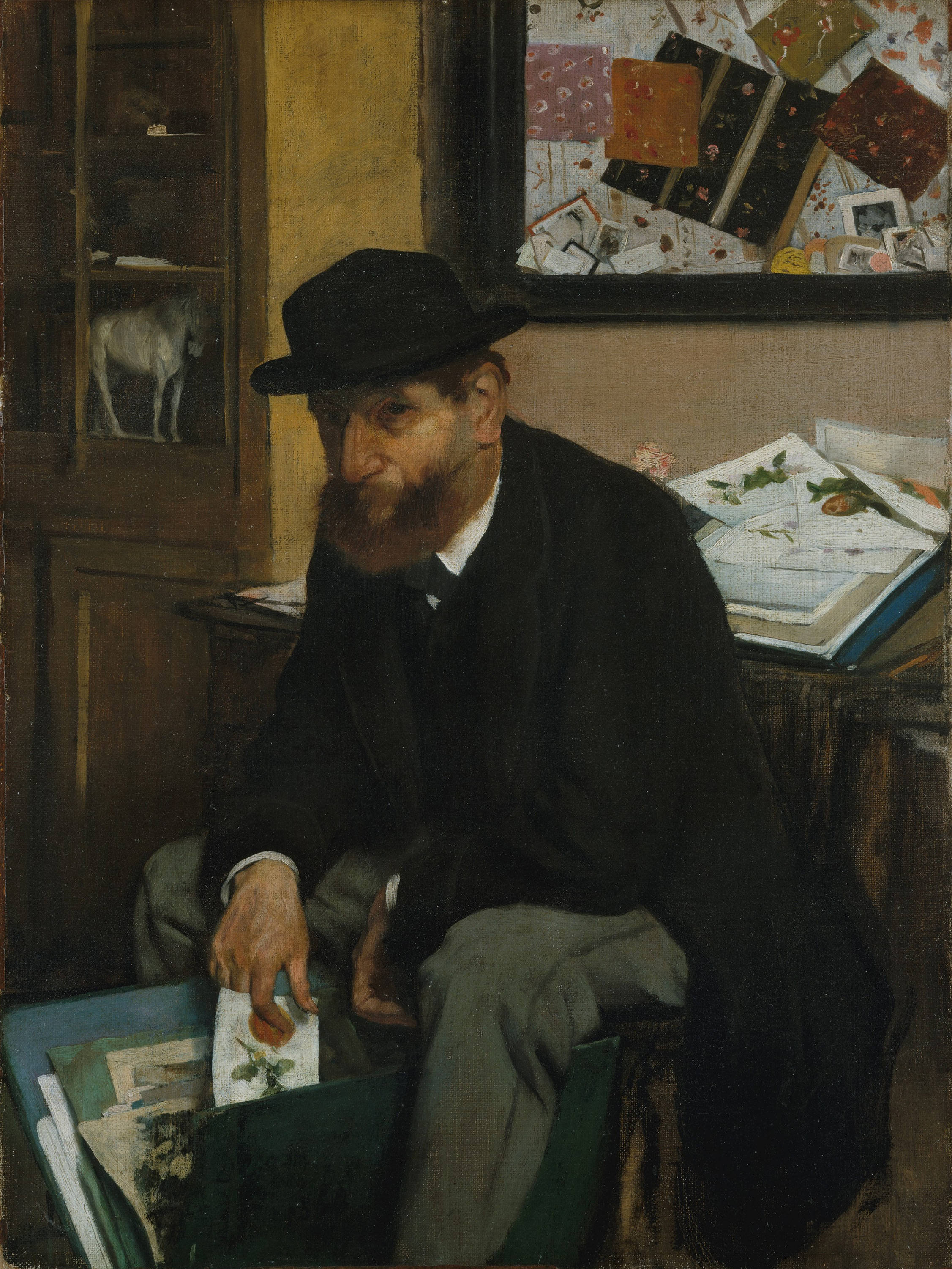 Edgar Degas, black hat, black coat, 2K Phone Wallpaper