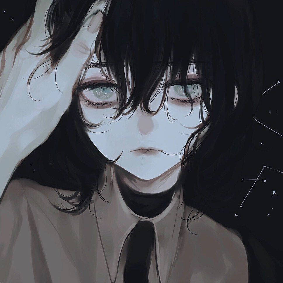 lonely girl, edgy anime pfp, dark hair, SD Desktop Wallpaper