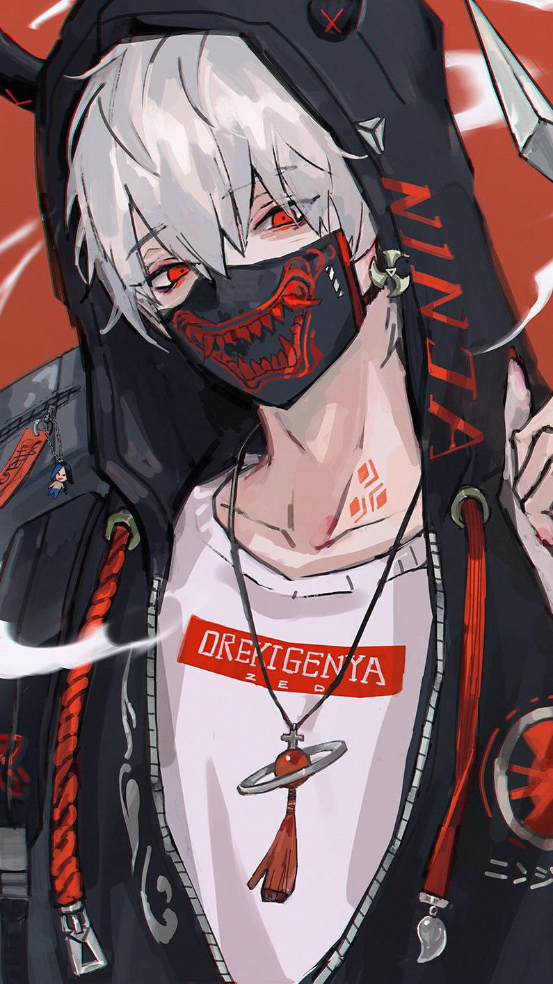 boy with mask, white hair, red eyes, HD Phone Wallpaper