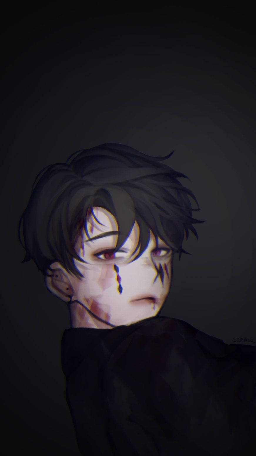 Bruised Boy Edgy Anime Pfp, melancholic anime boy, dark hair, HD Phone Wallpaper