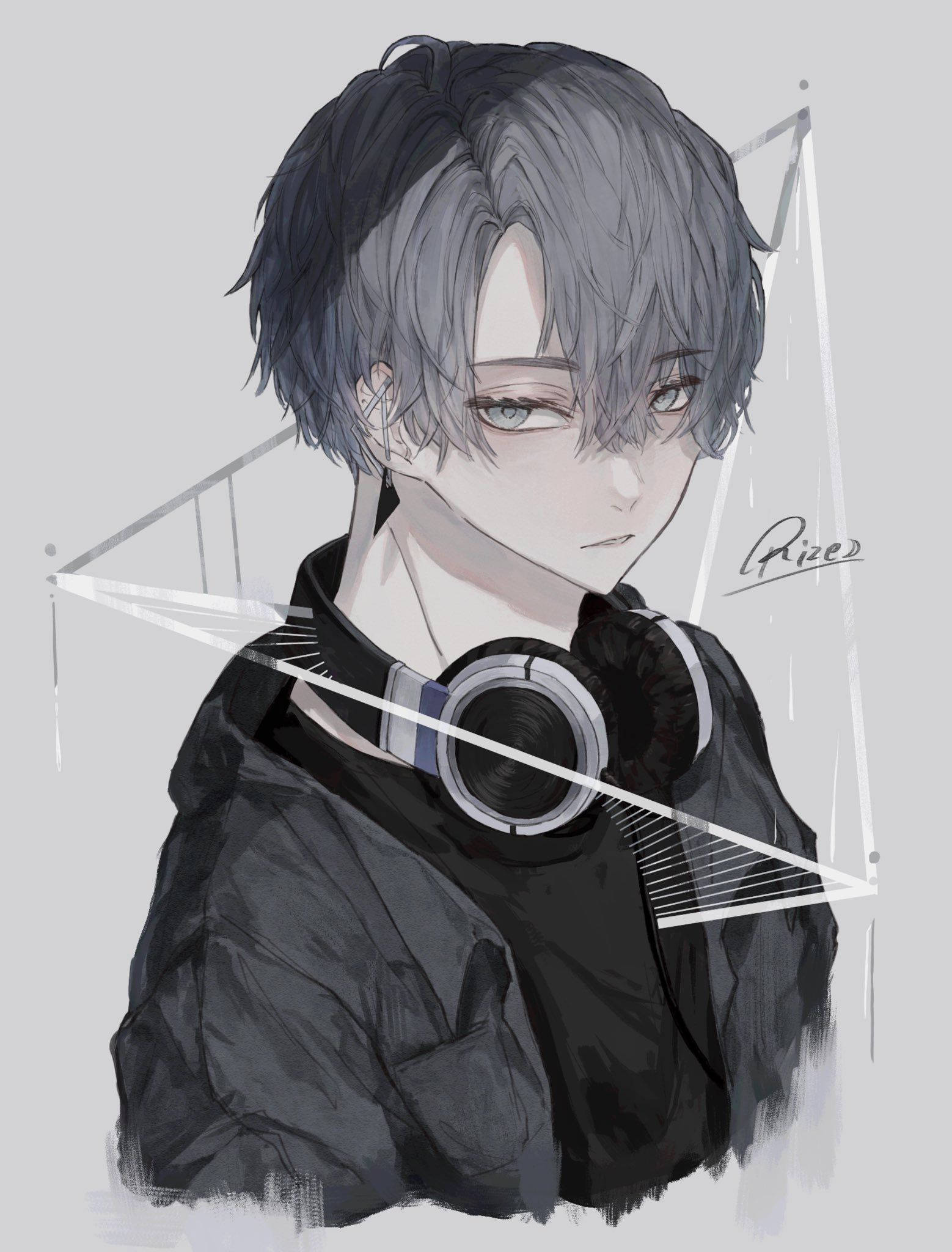 boy with headphones, gray hair, headphones, Full HD Phone Wallpaper