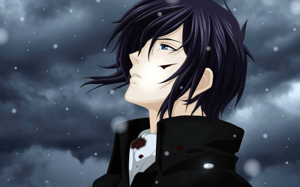 anime male, dark hair, blue eyes, SD Desktop Wallpaper