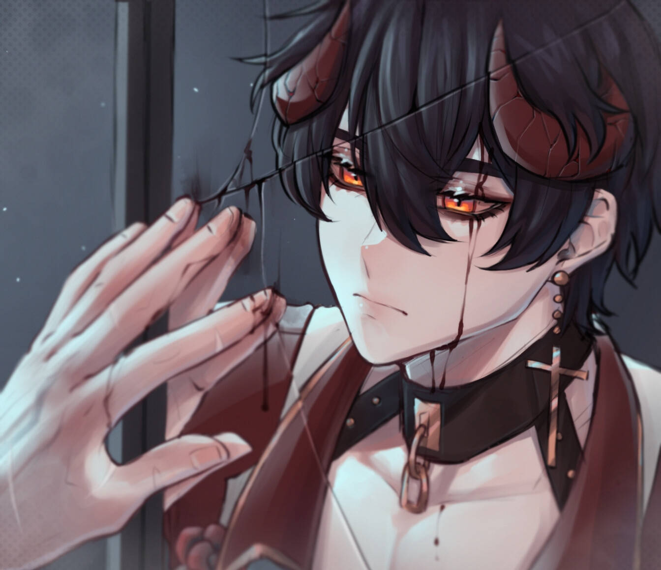 broken reflection, edgy anime pfp, dark-haired anime character, HD Desktop Wallpaper
