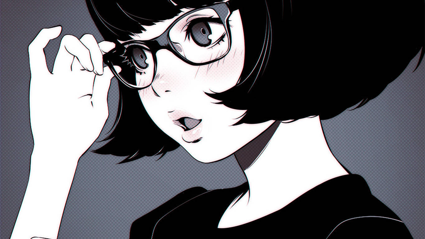 anime girl, short black hair, glasses, HD Desktop Wallpaper