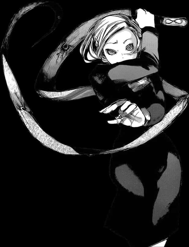 manga character, curved blade, black and white illustration, SD Phone Wallpaper