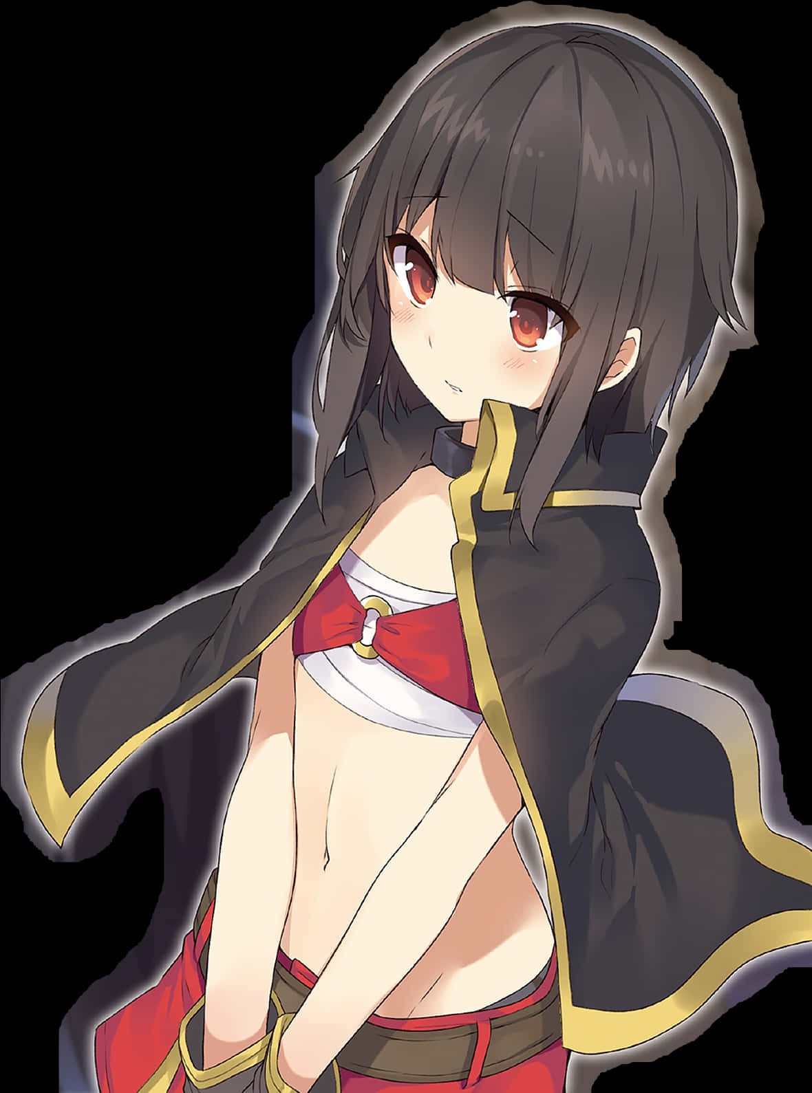 manga style anime girl, dark hair, red eyes, HD Phone Wallpaper