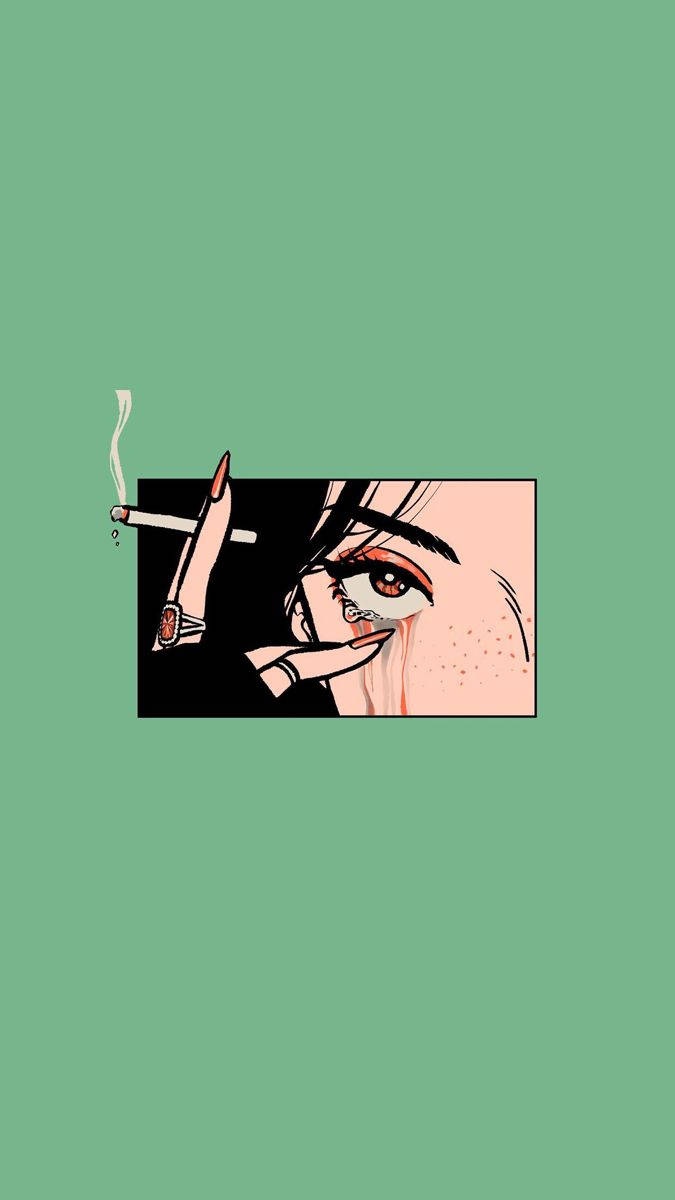edgy anime girl, cigarette, stylized anime eye, SD Phone Wallpaper