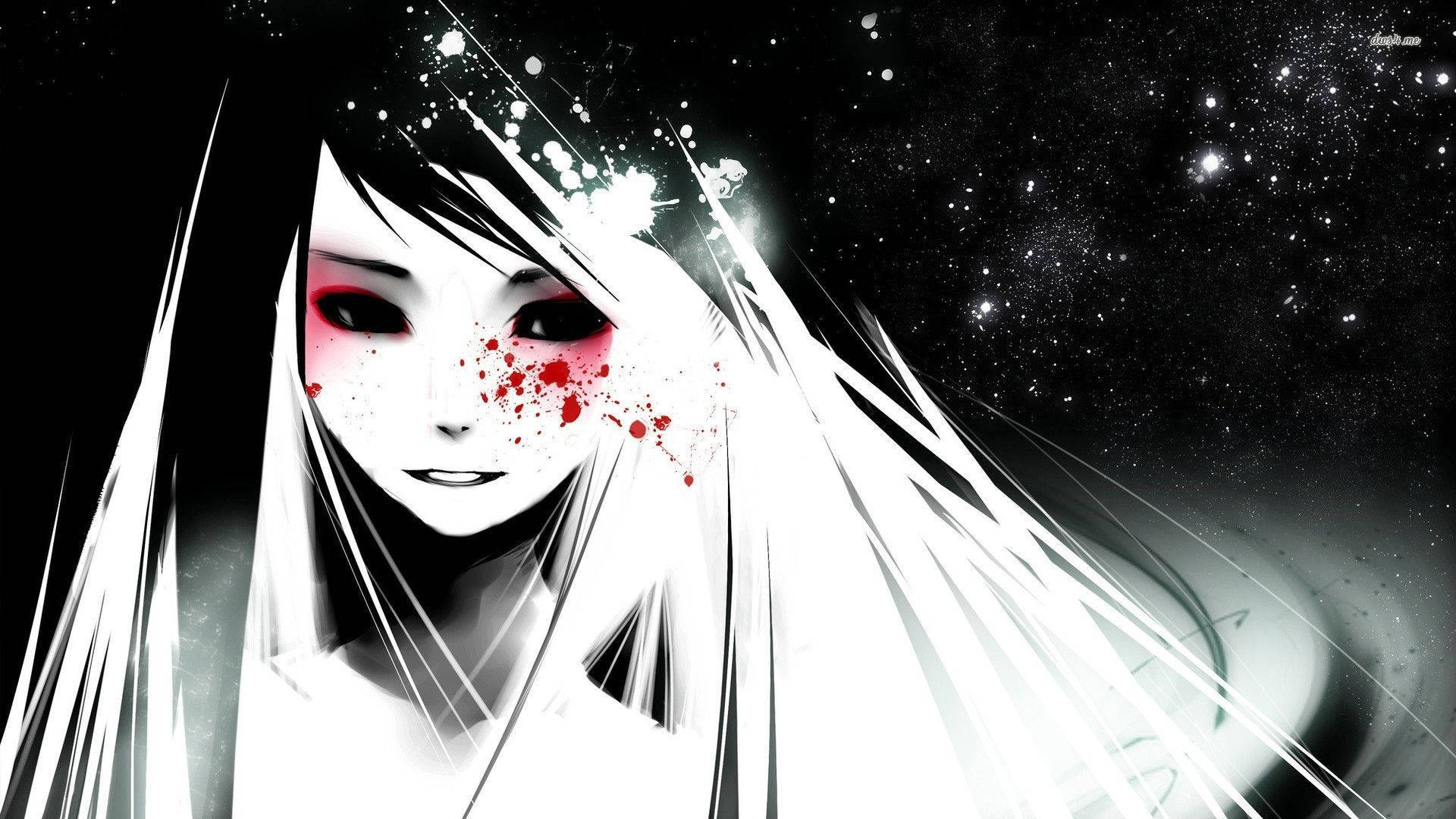 Edgy Anime, white hair, red splatters, Full HD Desktop Wallpaper
