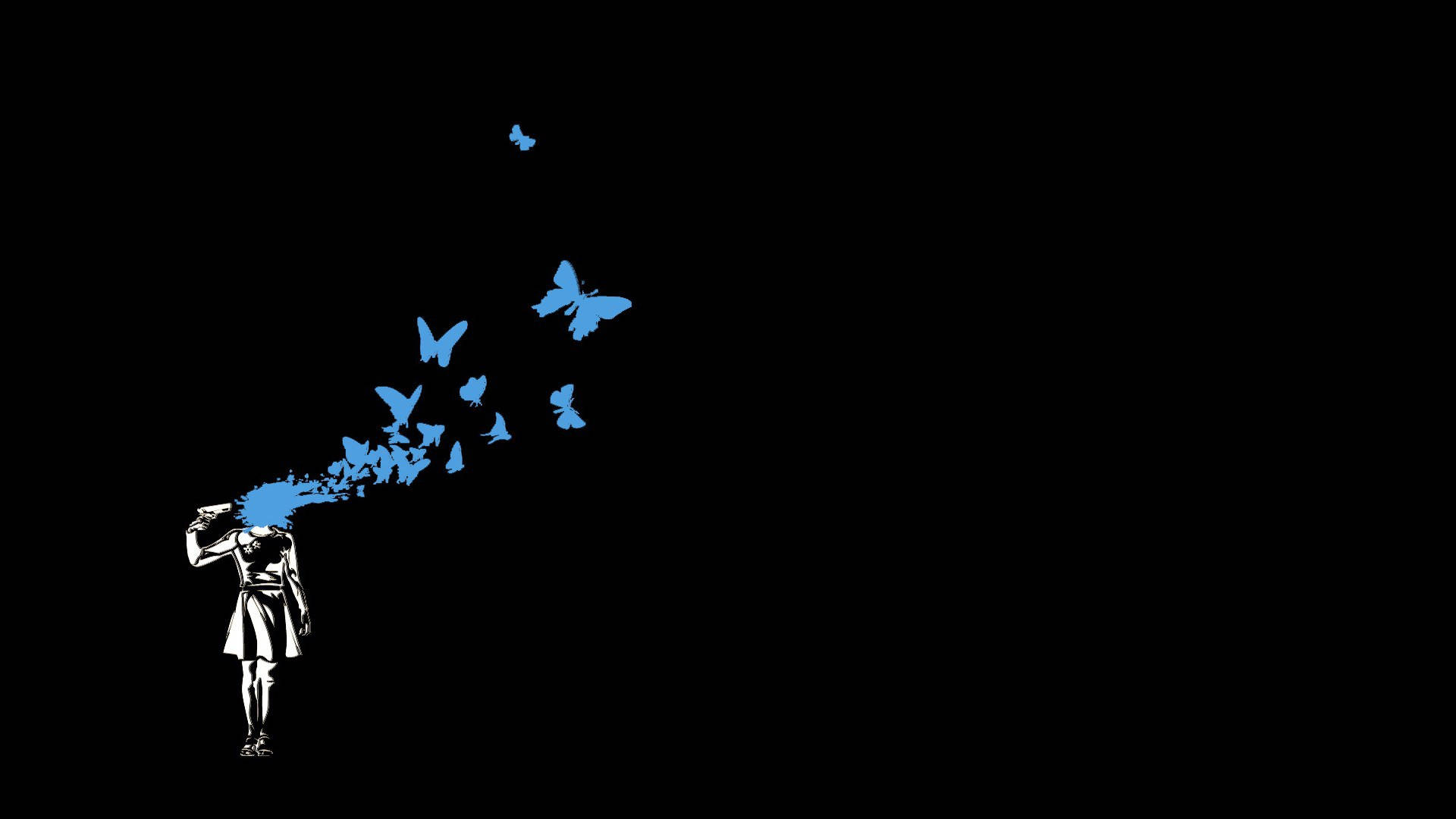 Black Aesthetic, stark black background, white silhouette, Full HD Desktop Wallpaper