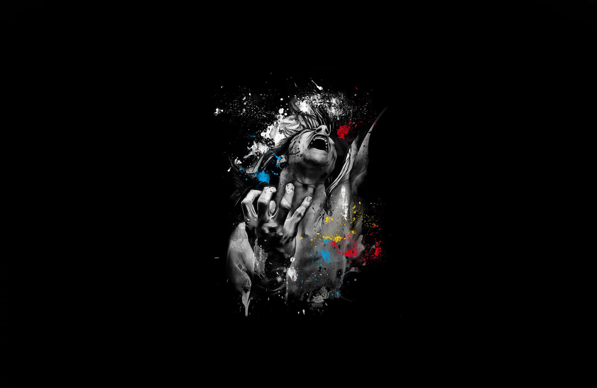 abstract artistic expressionin black, screaming figure, blackness, Full HD Desktop Wallpaper