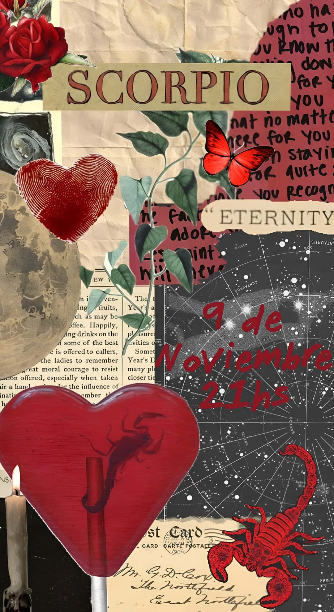 Scorpio, red roses, heart with a scorpion silhouette, Full HD Phone Wallpaper