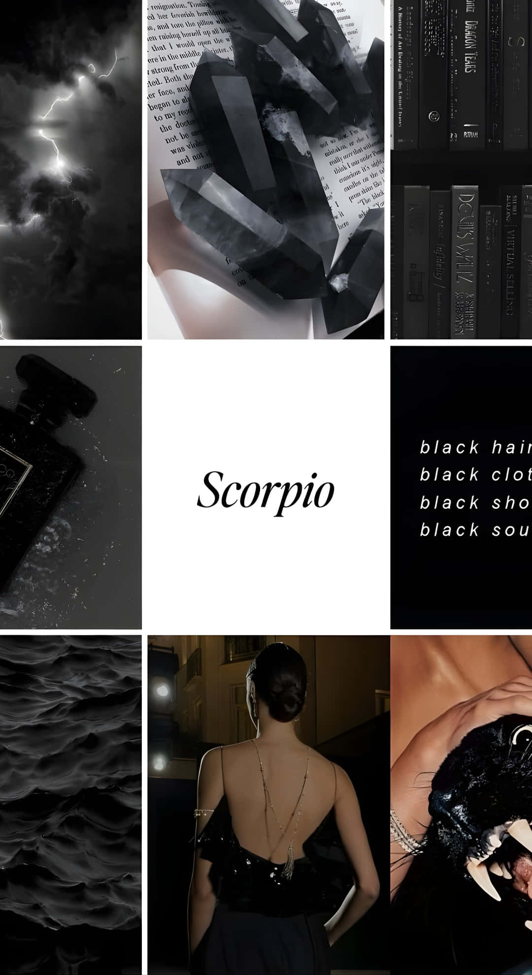 Edgy Scorpio Dark Aesthetic, monochrome collage, lightning over clouds, Full HD Phone Wallpaper